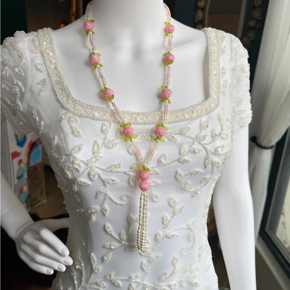 Vintage pink rose beaded tassel drop- regency spring statement